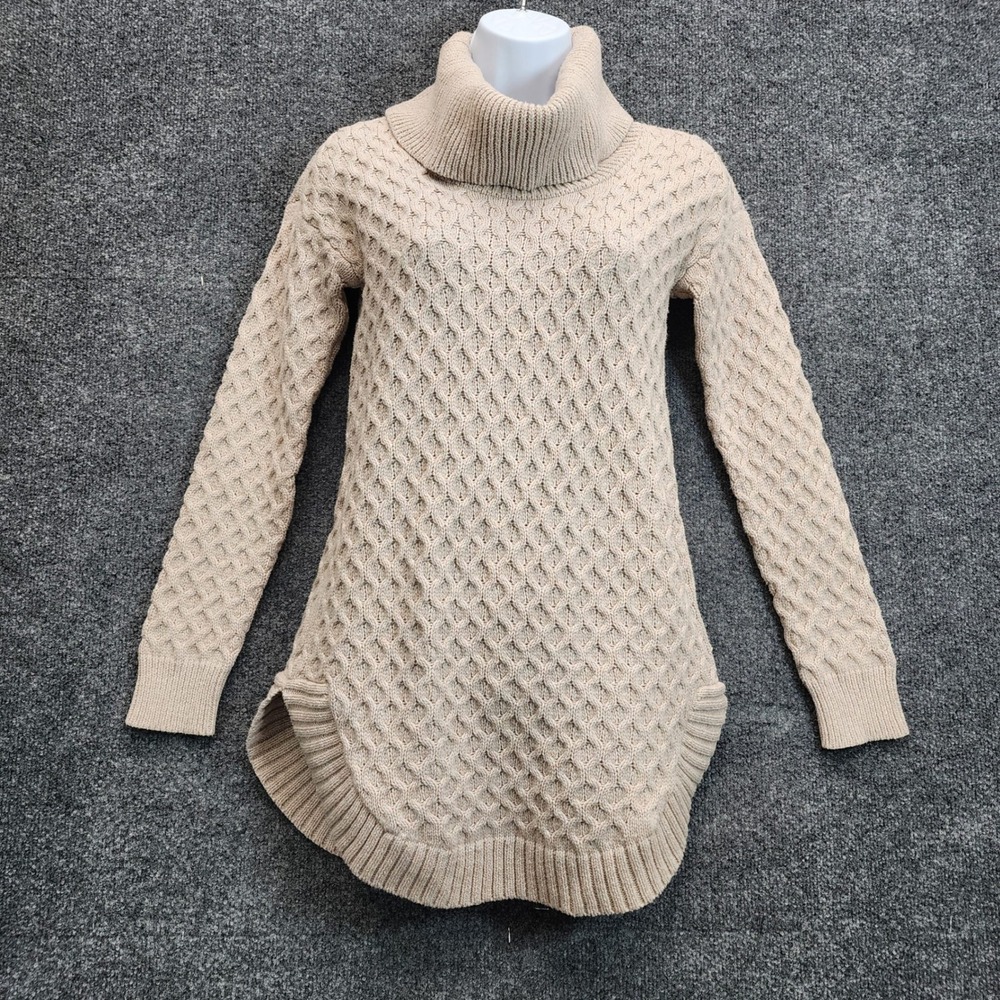 Motherhood Maternity Cable Knit Women's Turtleneck Tunic Sweater XS Beige